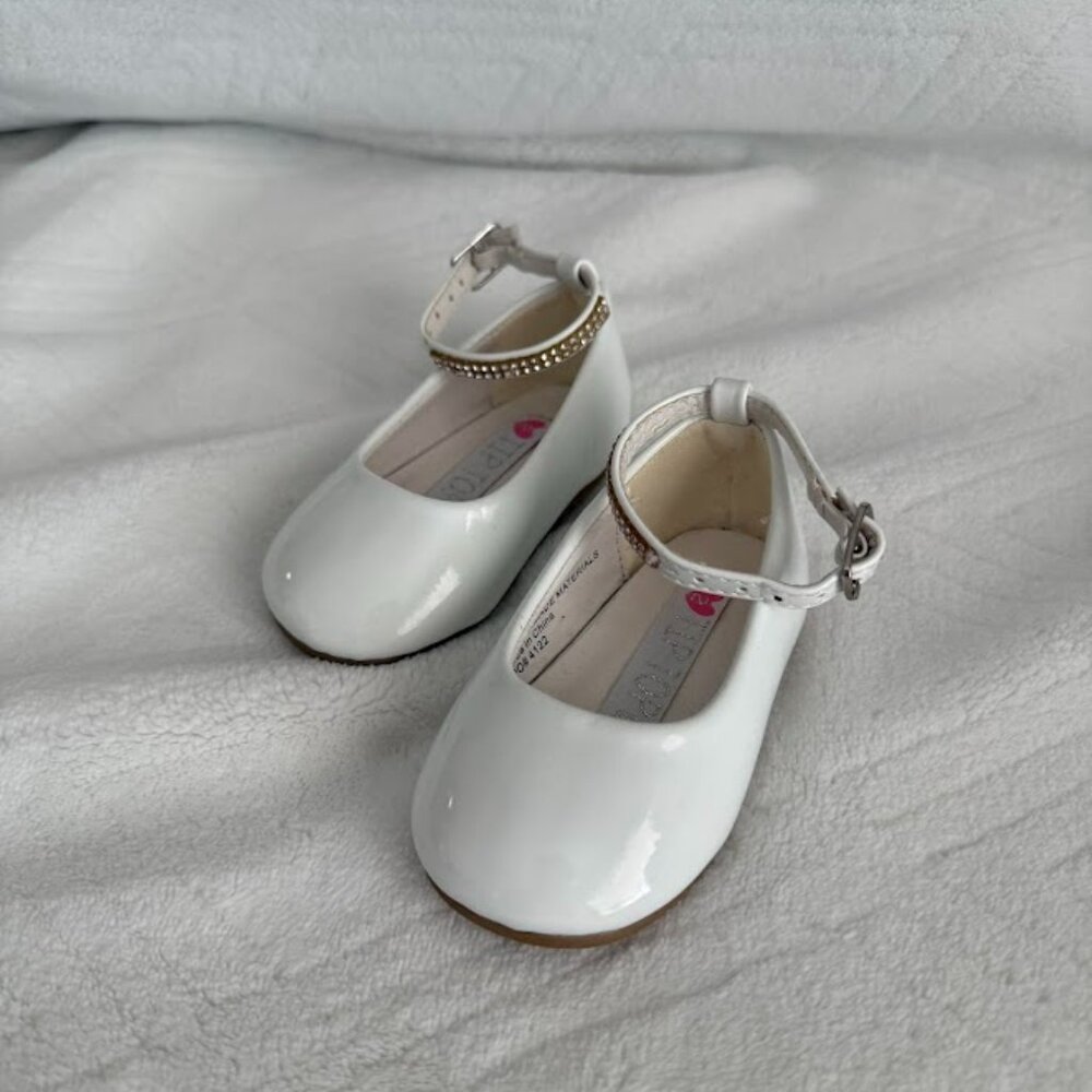 TipTop Kids Baby Shoes-White-Size 2 - shiny, rhinestones, strap- girls